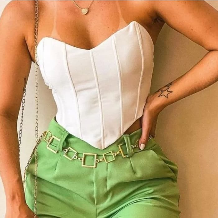 Cropped Feminino Corset Tomara Que Caia Confortável Bojo Amarração nas Costas