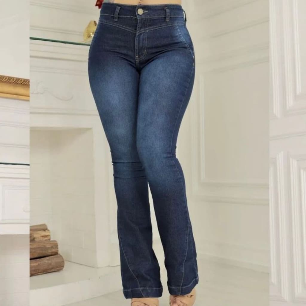 Calça Feminina Flare Escura Premium Cintura Alta Modeladora Levanta Bumbum Sofisticada Skay