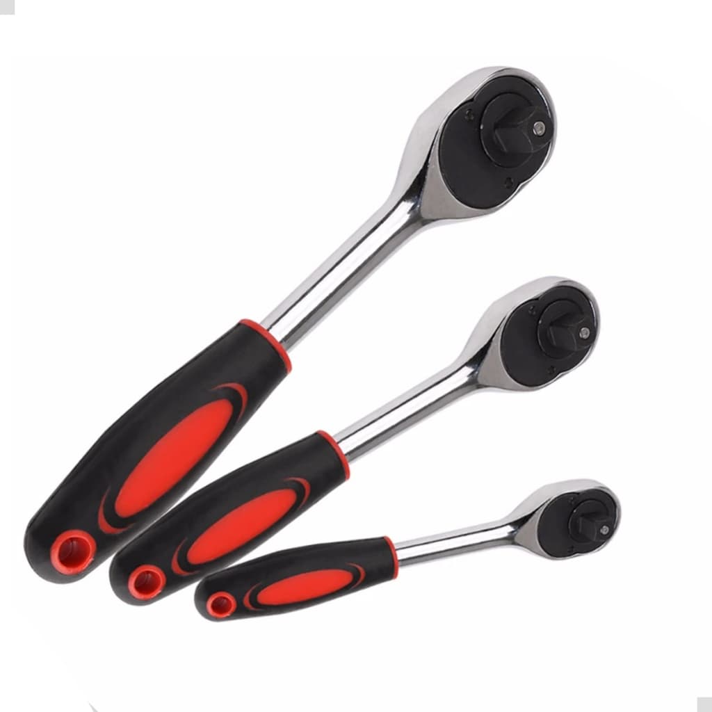 Kit Com 3 peças Reversível de Chave Catraca Para Soquete  1/2 3/8 1/4 Polegadas Anatômico.