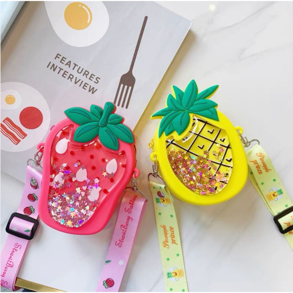 Bolsa silicone infantil Frutinha com gel e Lantejoulas