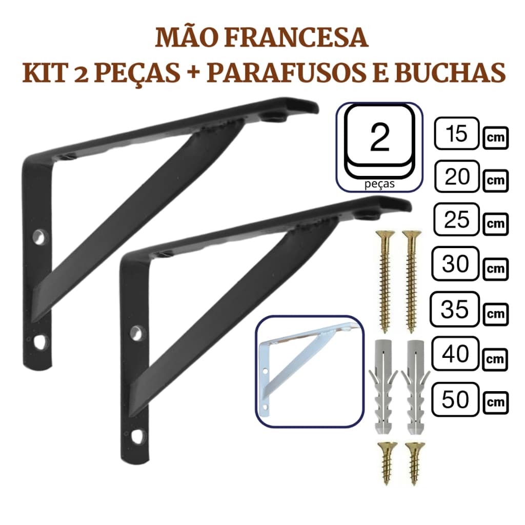 Mão Francesa 2 peças Suporte Cantoneira para Prateleira Industrial Bancada 15cm a 50cm