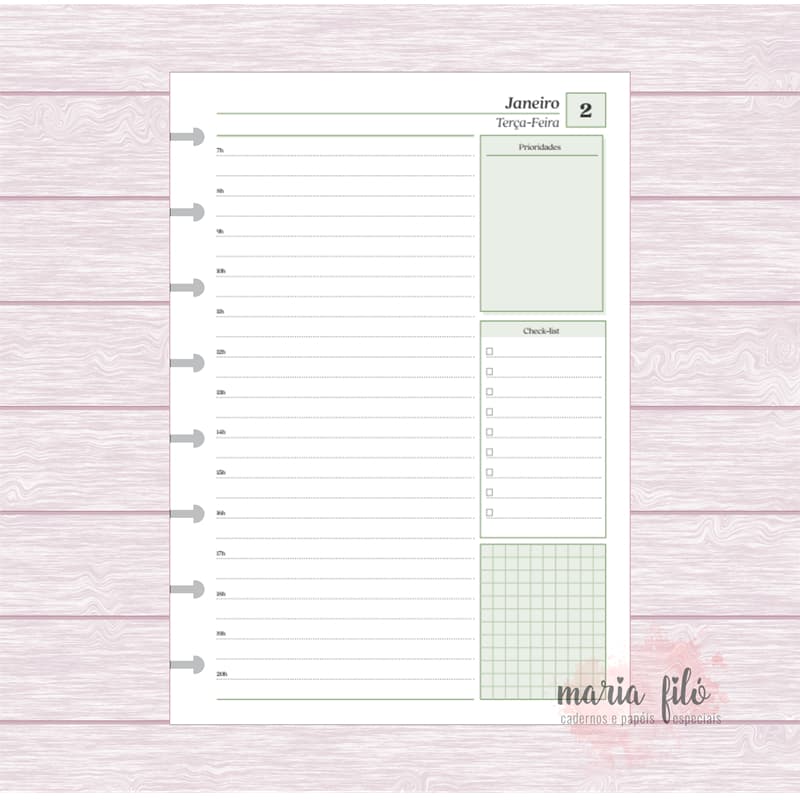 Refil de Agenda 2027 - 1 dia por página com Checklist  - Ideal para caderno de discos, sistema inteligente