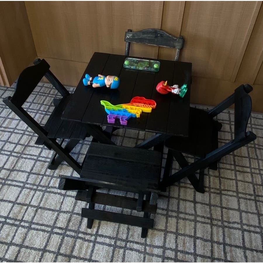 Kit 1 Mesa 4 Cadeiras Infantil Madeira Pinus Resistente - Cor Preto Promoção