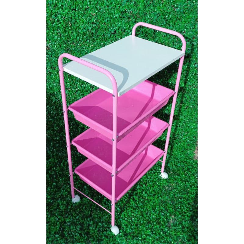 Carrinho Mesa Auxiliar 1 Tampo 3 Bandejas Rosa