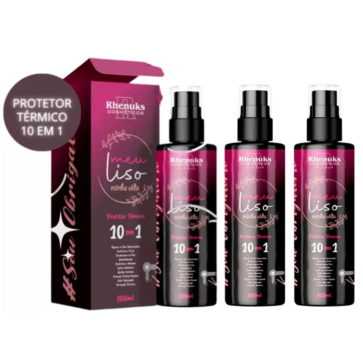 Kit 03 Spray Capilar Meu Liso - 10 benefícios - Rhenuks 200ml