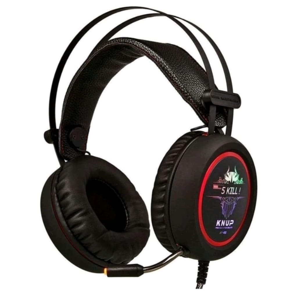 Fone de ouvido headset gamer RGB Over-ear knup kp-401 preto e vermelho