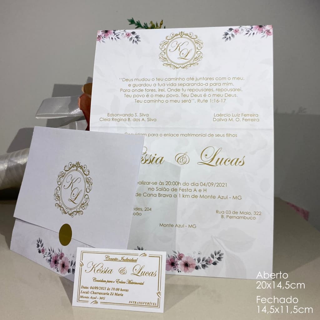 Promoção Convite de Casamento (250 unidades) + 500 Individuais + Adesivo Dourado