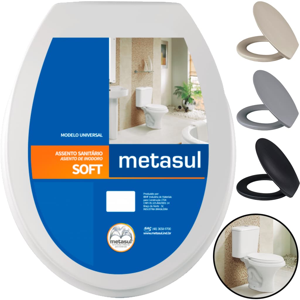 Assento De Vaso Sanitário Soft Metasul P/ Vasos Deca Celite Icasa Soft Universal