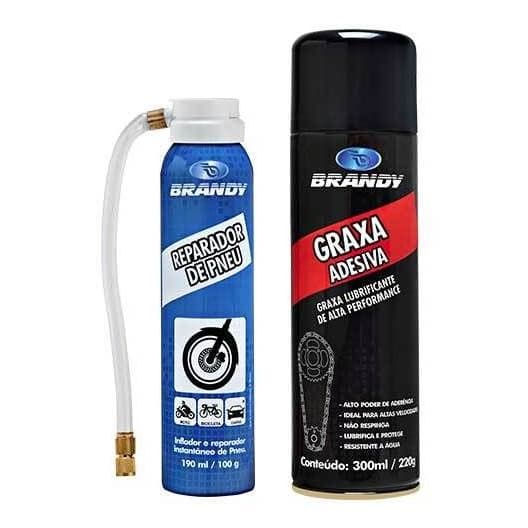 Kit Reparador Pneu E Graxa Adesiva lubrificante spray moto - Brandy