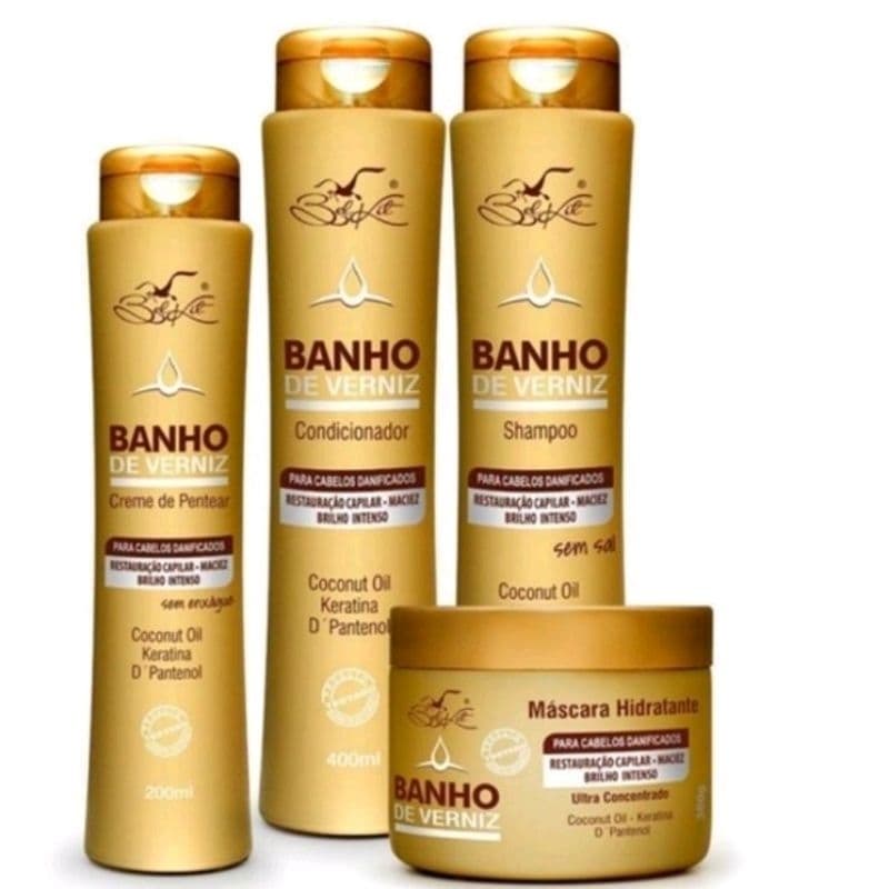 Kit Capilar Banho de Verniz Belkit 4 Produtos (Shampoo, Condicionador, Máscara e Leave-In)