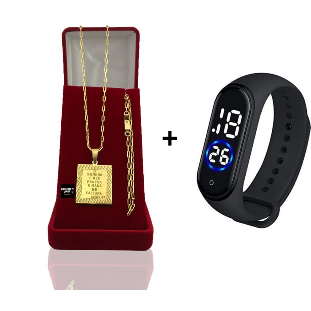 Correntinha Masculina Banhado Ouro 2mm Com Pulseira e Pingente Senhor Meu Pastor
