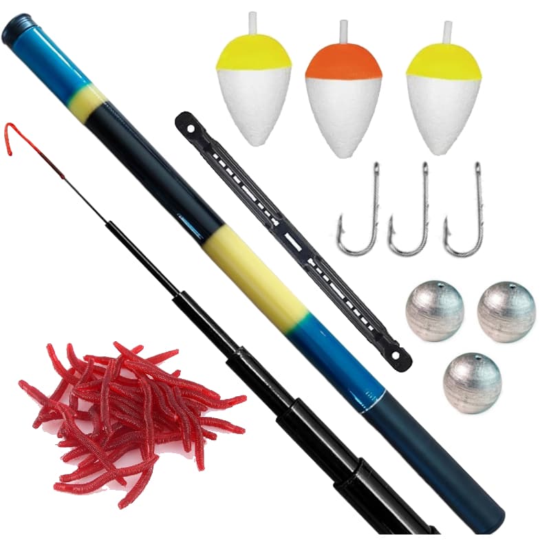 Vara de Pesca Telescopica 3,00 mts + 3 Anzol + 3 Boinha + 3 Chumbada + 5 Isca + 1 Enrolador de linha - Cmik