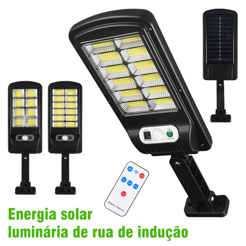 Luminária Solar Poste Parede Refletor 160Cob 200W Sensor  Movimento Prova D'Água C/ Controle