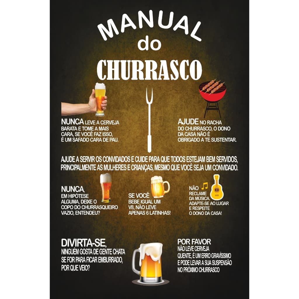 Placa Manual Do Churrasco 20 X 30 marrom