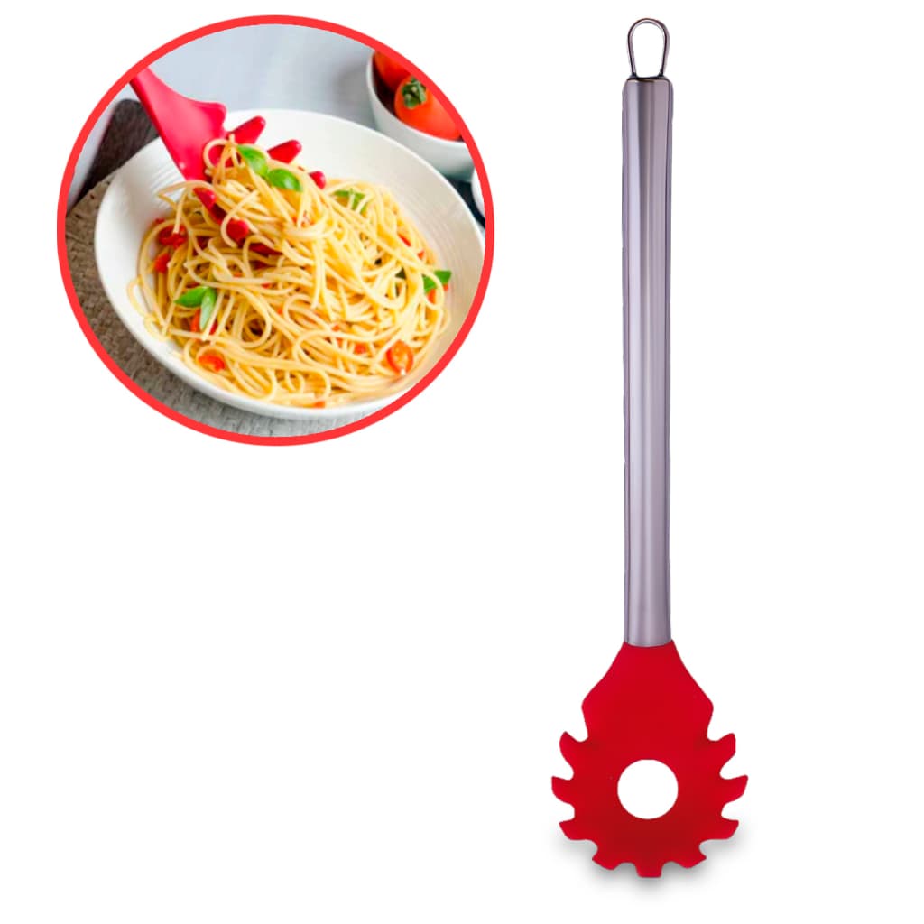 Colher Espaguete De Silicone Cabo Inox Pegador Massas Utensilio Antiaderente Class Home