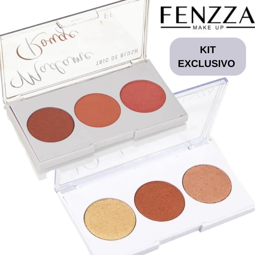 Kit Paleta Fenzza Trio de Blush Madame Rouge + Trio de Iluminador Real Glow