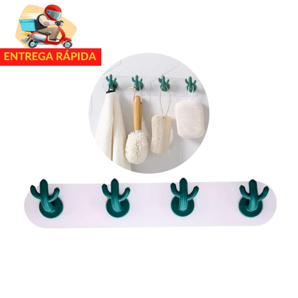 Gancho Cacto Adesivo Multiuso Plastico 33cm - Cabideiro de Parede Porta Chaves Divertido Moderno