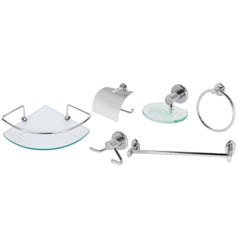 Kit de Acessorios para Banheiro Aluminio com Porta Shampoo Canto de Vidro