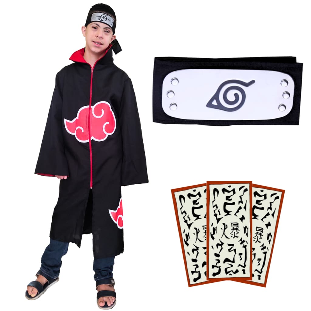 Manto Akatsuki + Bandana E Cartão Anime Naruto Fantasia Cosplay Geek