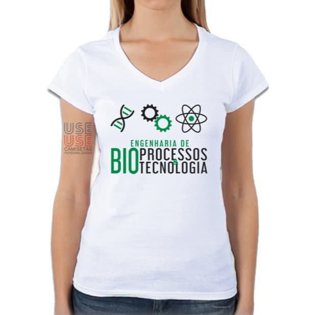 Camiseta Baby Look Branca Universitária Engenharia de Bioprocessos e Biotecnologia
