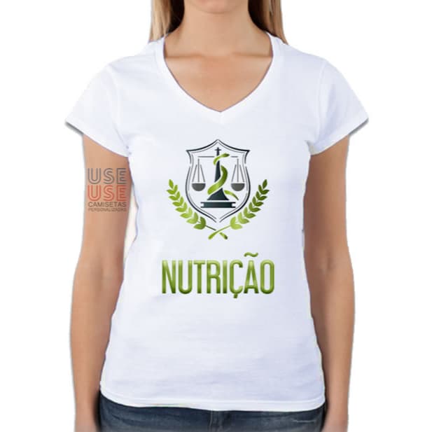 Camiseta Baby Look Branca Universitária Curso de Nutrição