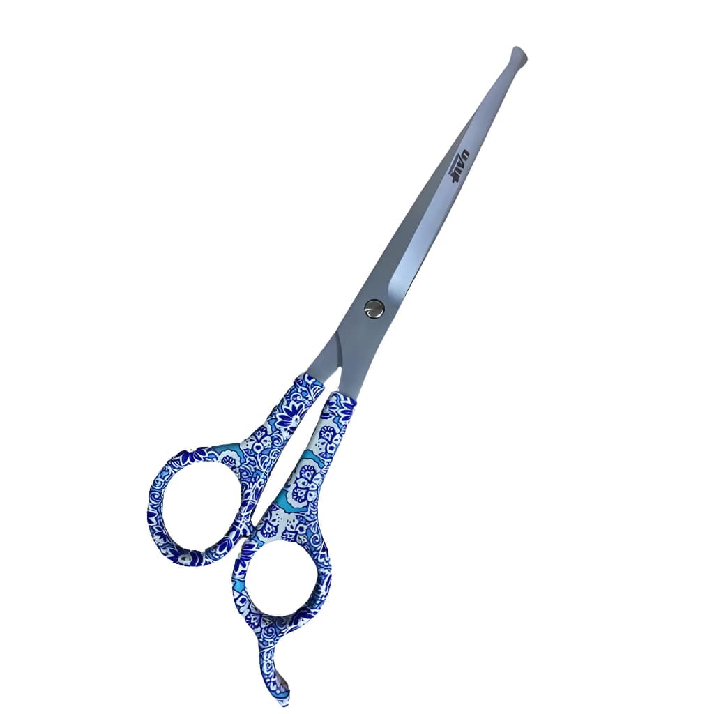 Tesoura pet shop Reta Uau+ 7.5'' Fio laser Floral Azul