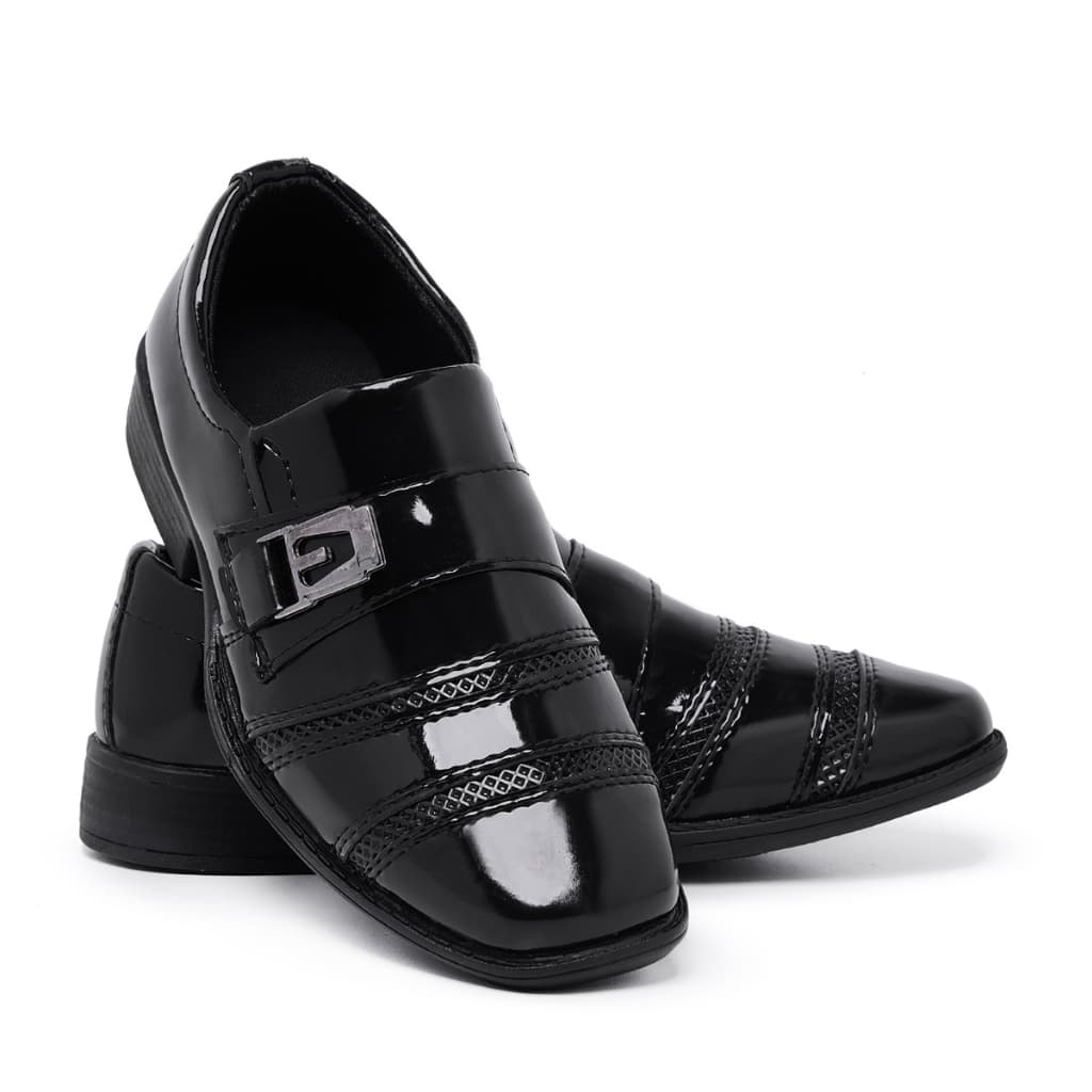 Sapato Social Infantil Masculino 443 Preto Pajem Conforto Estilo Italiano Bico Quadrado