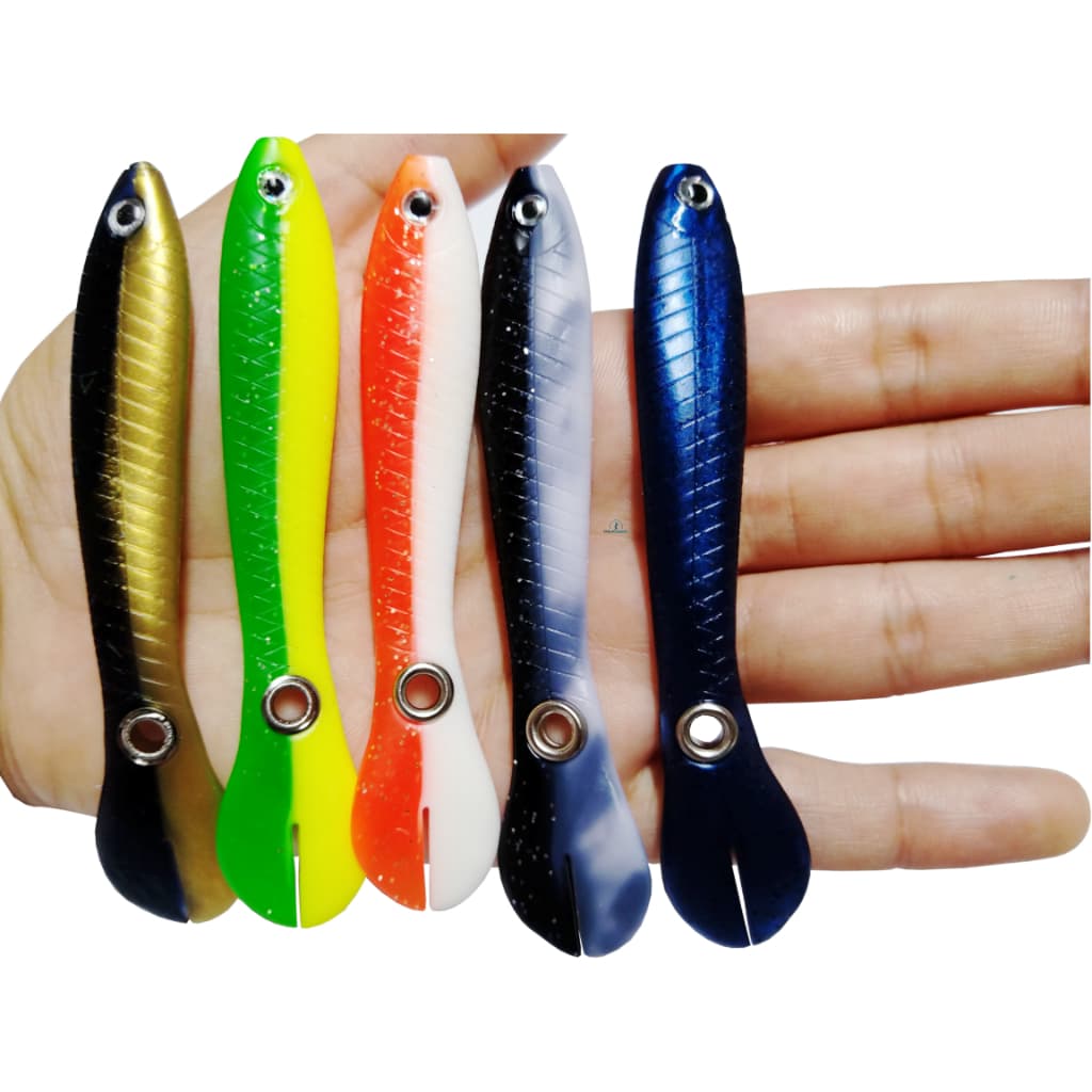 Kit 05 Isca Artificial Soft Jig 10cm 7g Macia Realista Silicone Bait Swing - Pesca Tucunaré Robalo