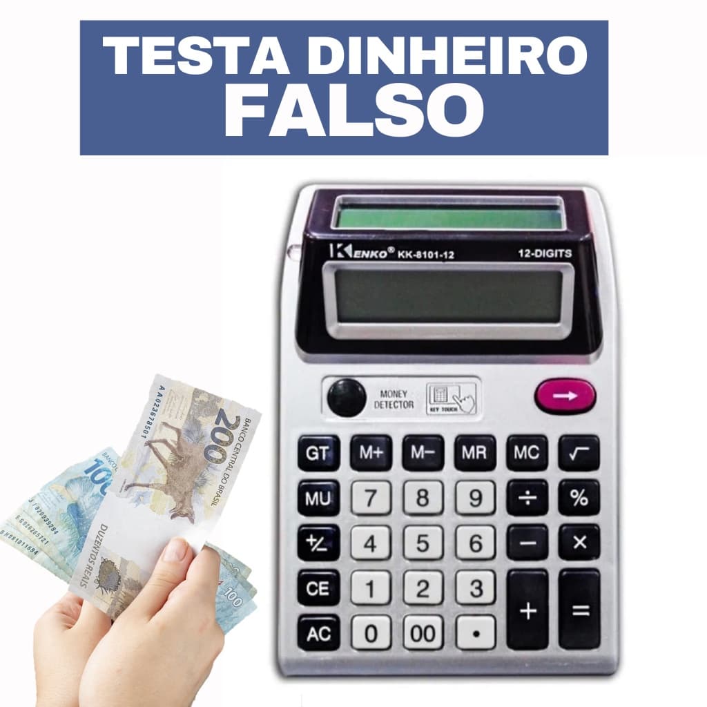 Calculadora( Testa Dinheiro Falso ) Para Caixa Comércio Display Duplo Visor 12 Digitos