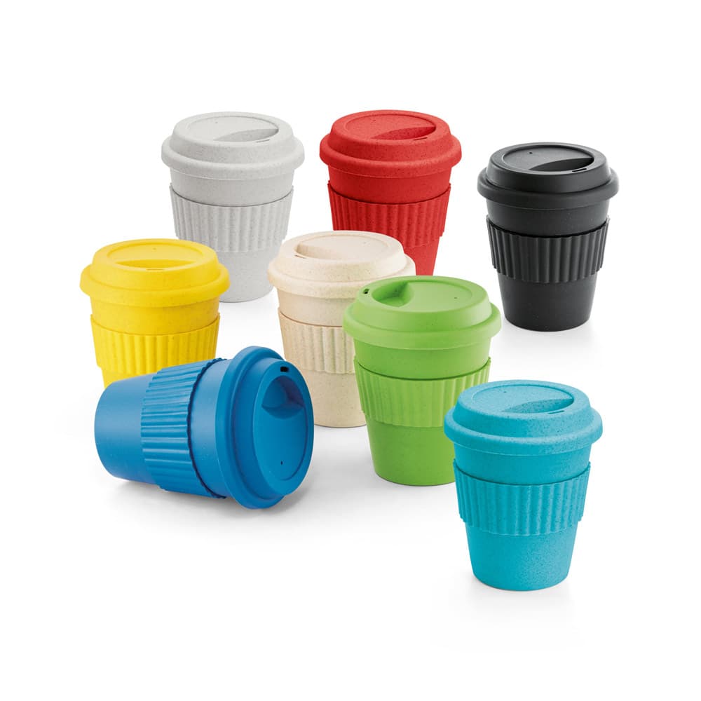 Copo de Viagem Fibra de Bambu 380ml com Tampa e Alça Silicone