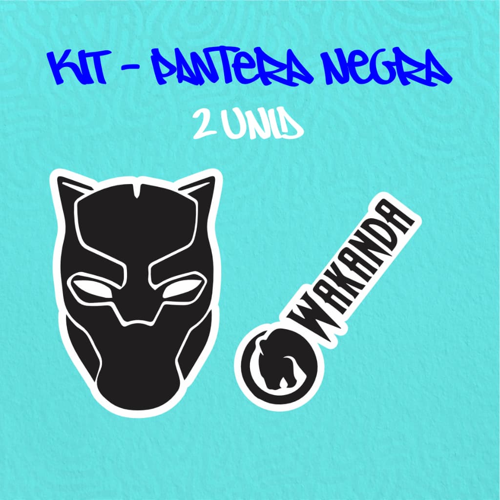 Kit - Adesivo Vinil - PANTERA NEGRA - WAKANDA -10 cm moto, bicicleta, skate, notebook, espelho, sticker