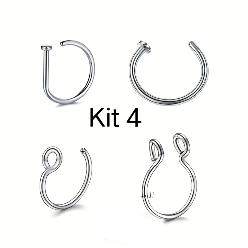Kit 4 Piercing de nariz falso anel de septo falso de aço cirúrgico cod_03