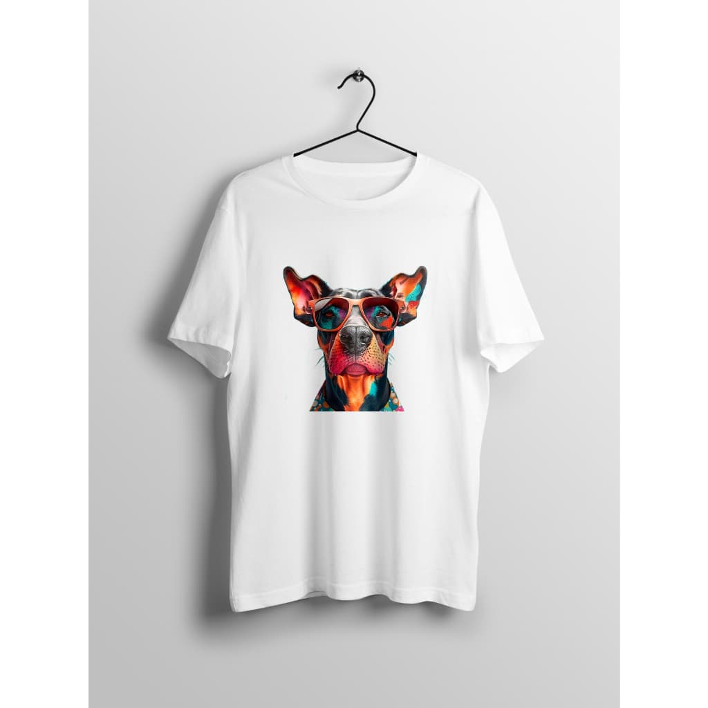 Camiseta Masculina Cachorro Dobermann De Óculos