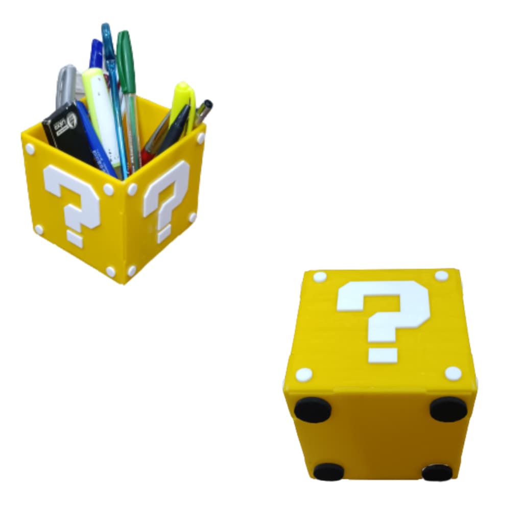 Porta Objetos Cubo Mario PowerUp Amarelo e Branco Presente Geek Gamers - Porta treco