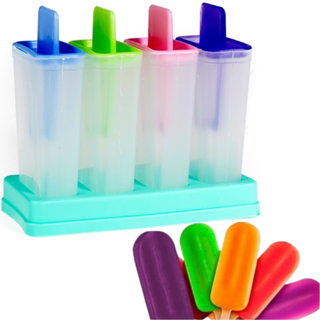 Forma Para Sorvete Picolé 4 Unidades Coloridas Forma de Plastico com Palito