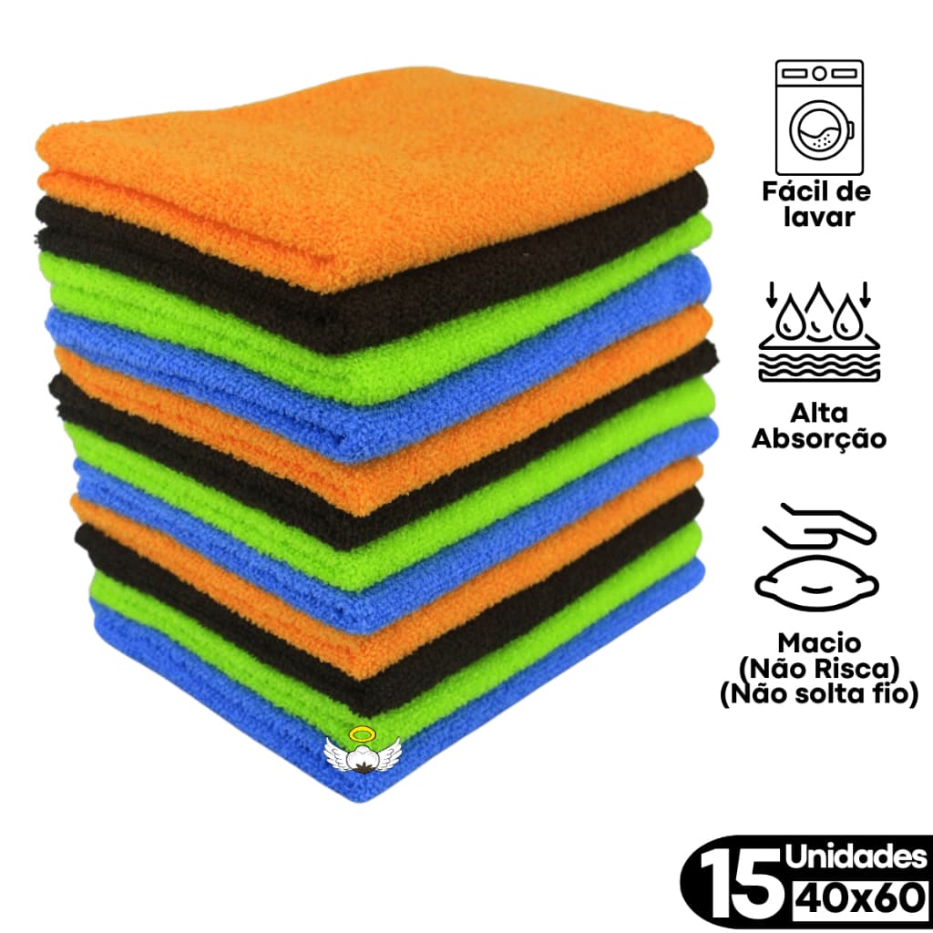 Kit C/ 15 Panos Microfibra 40x60 Grande Multiuso Doméstico