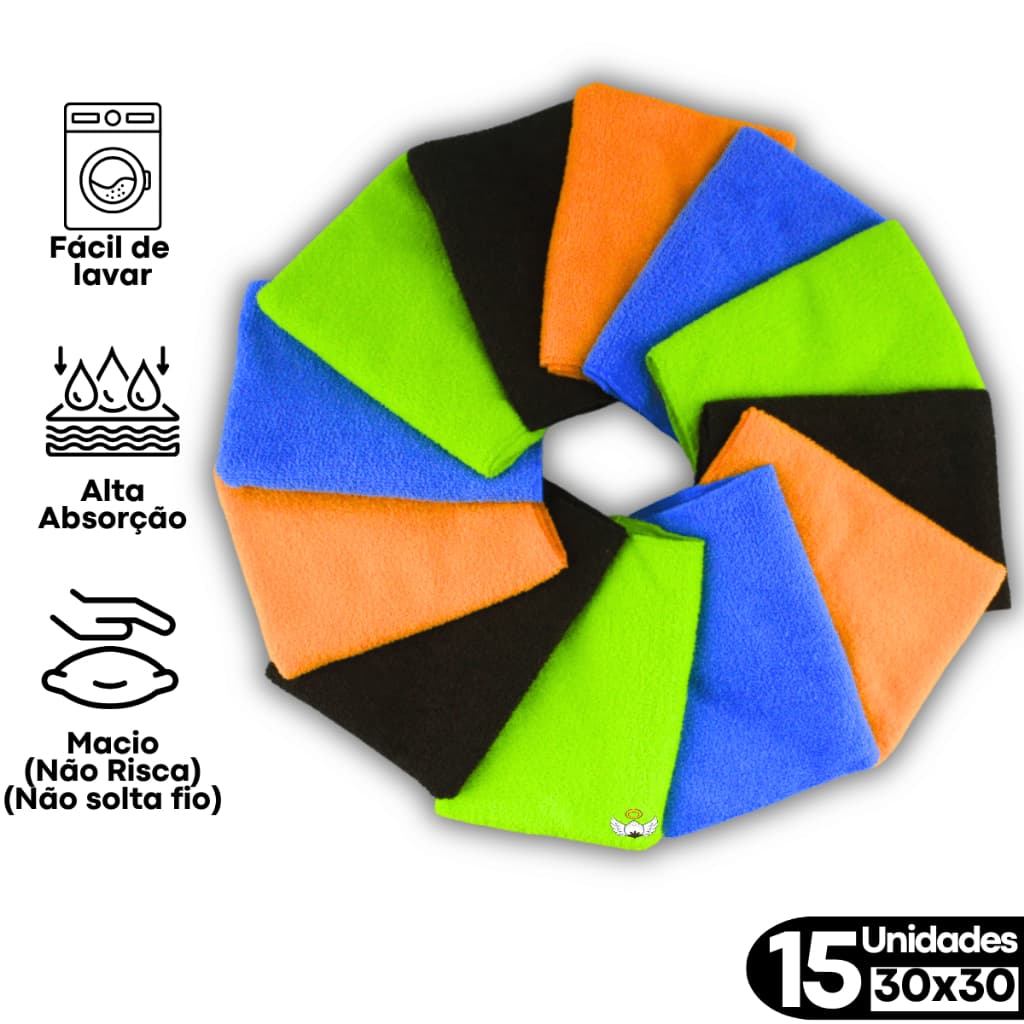 Kit c/ 15 Panos Microfibra 30x30 Multiuso Alta Absorção