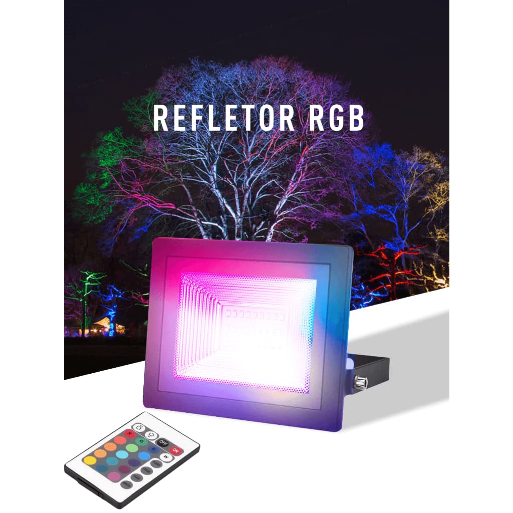 Refletor de LED 20W 50W 100W 200W 400W Smd Mini Holofote RGB Colorido Com Controle Com Memoria bilvolt A Prova D´água IP66