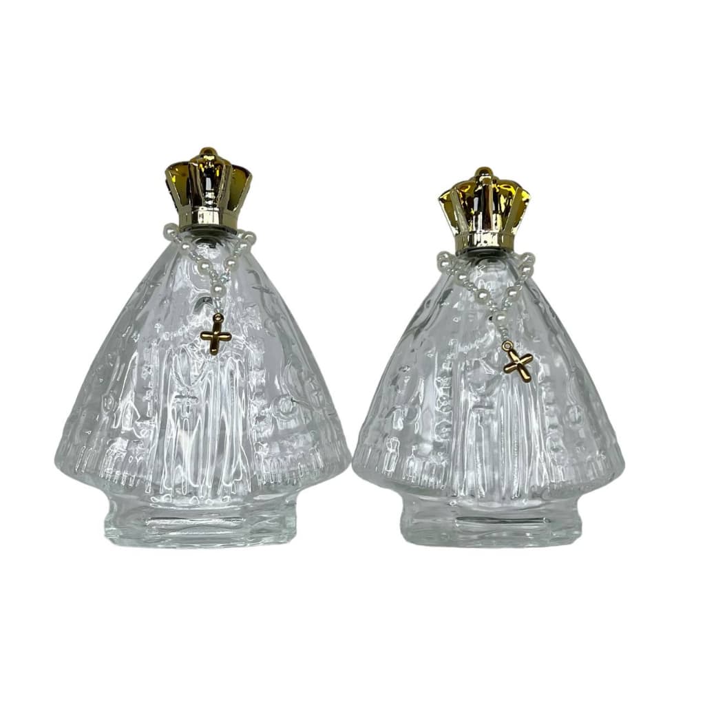 Kit 10 Unidades Vidro Santinha Nossa Senhora Aparecida Tampa Coroa Dourada Mini Terço
