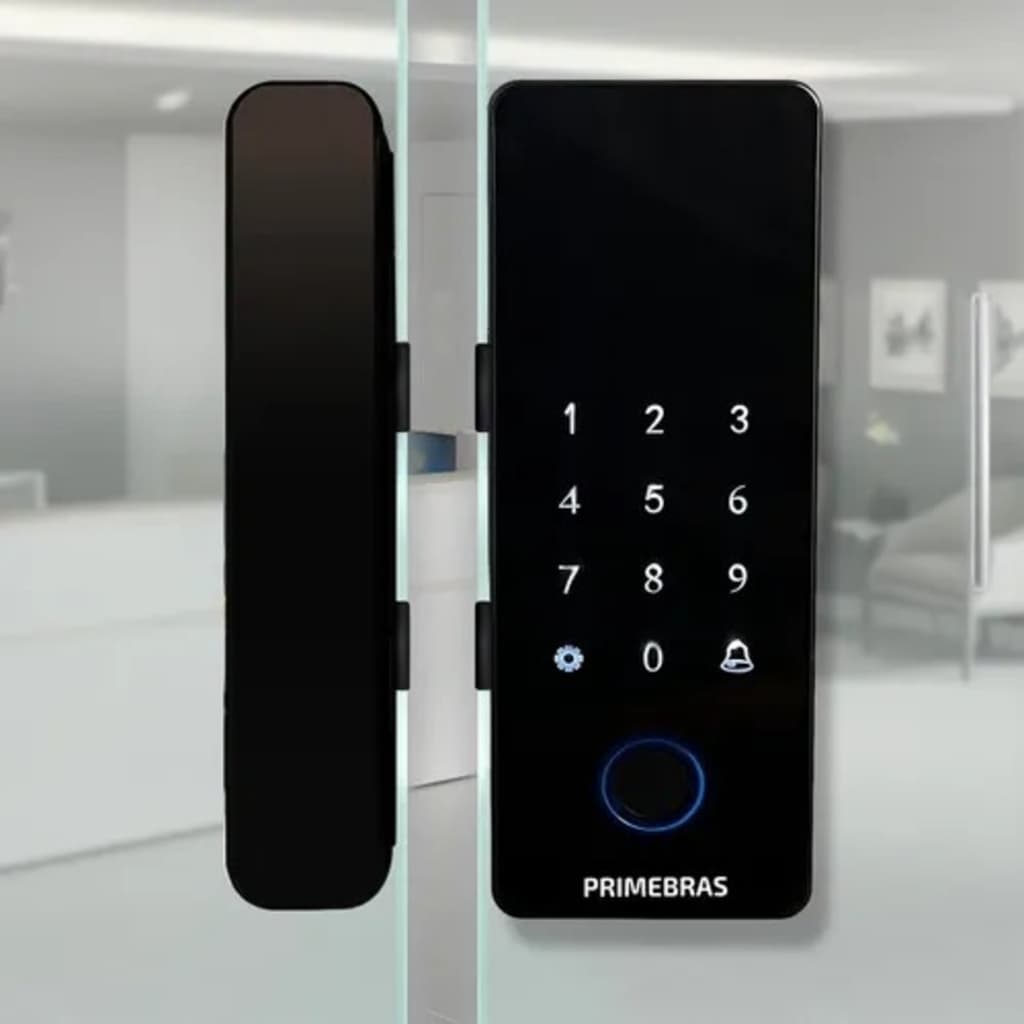Fechadura Eletrônica Para Porta de Vidro Com Biometria Digital Touch  App  Senha Cartão Tag Primebras Athenas vidro