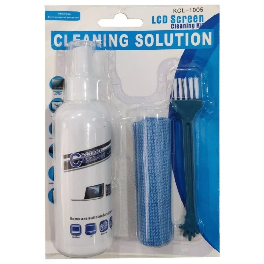KIT Limpa Telas Monitor Notebook TV LCD Celular + Flanela de Microfibra + Pincel - 3 em 1