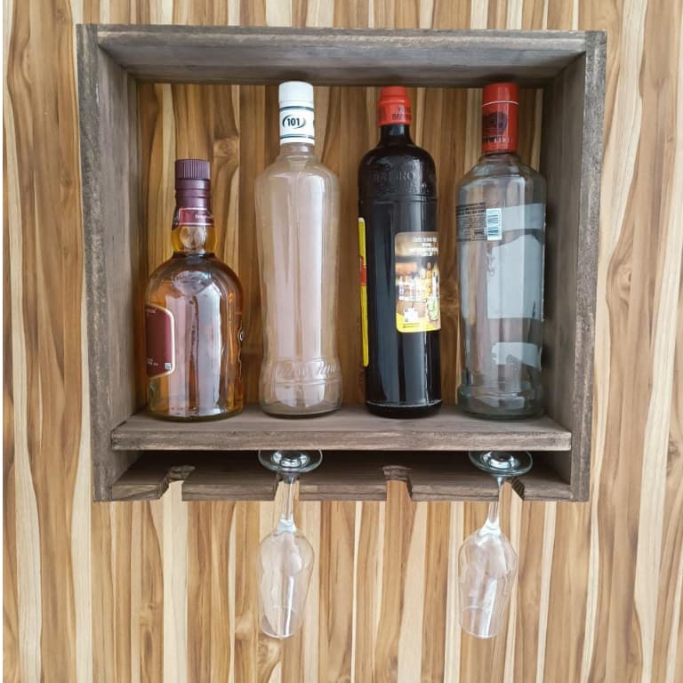 Bar rústico Barzinho de madeira Adega Nicho porta taças Decoração Churrasco Bar de parede