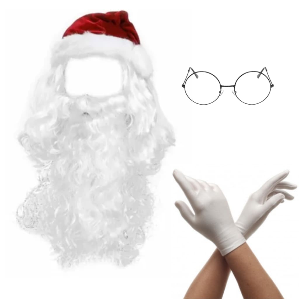Papai Noel Peruca + Barba + Gorro + Luva Branca + Óculos! Fantasia de Natal