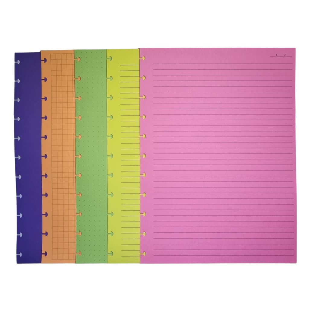 Refil Neon Para Caderno De Discos Compatível Com Caderno Inteligente 90g (25 folhas)