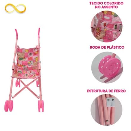 Carrinho De Boneca Dobrável Menina Brinquedo Infantil Acessório Passeios