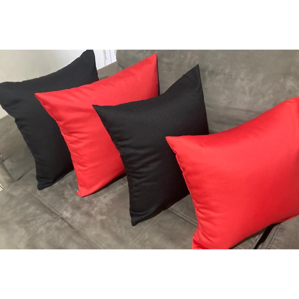 Kit 4 Capas de Almofadas Preto c/ Vermelho - 0,45x0,45 cm - Decorativa de Sala/Quarto