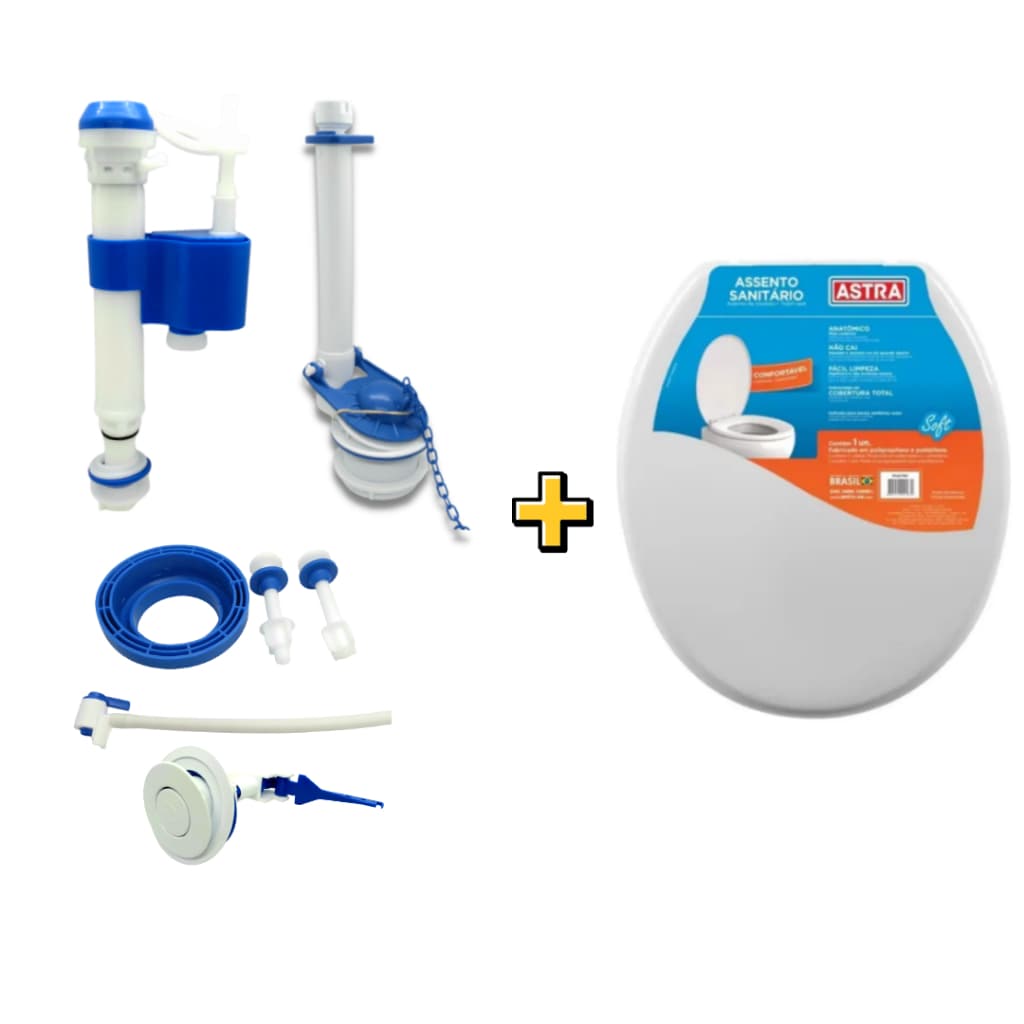 kit  Assento sanitário Branco + Mecanismo Caixa Acoplada Universal Completo reparo caixa acoplada
