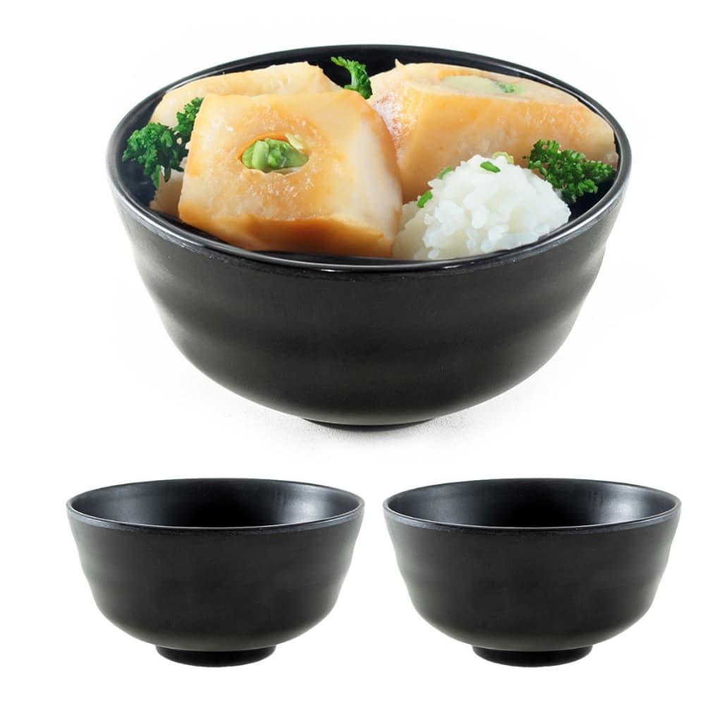 Kit 2 Bowl Tijela De Melamina Preta Cumbuca Para Comida Japonesa Caldos Sopa Sobremesa Servir Jantar Resistentes 500ml