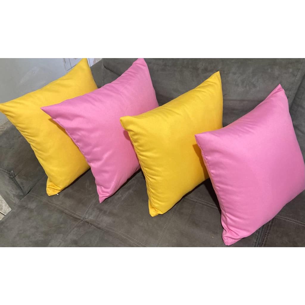 Kit 4 Capas de Almofadas Amarelo c/ Rosa Fashion-Model - 0,45x0,45 cm - Decorativa de Sala/Quarto
