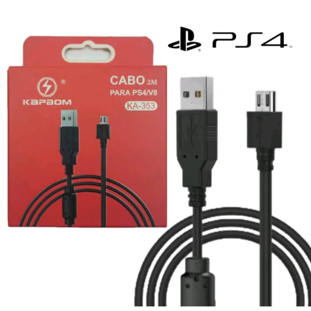 Cabo carregador para Contrele Manete Ps4 play 4 kapbom 2m com filtro